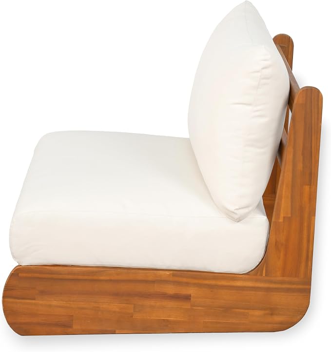 Merax Outdoor All-Weather Acacia Wood Single Sofa with Cushion, Patio Lounge Chair for Porch, Lawn, Backyard, Balcony, Beige +Teak
