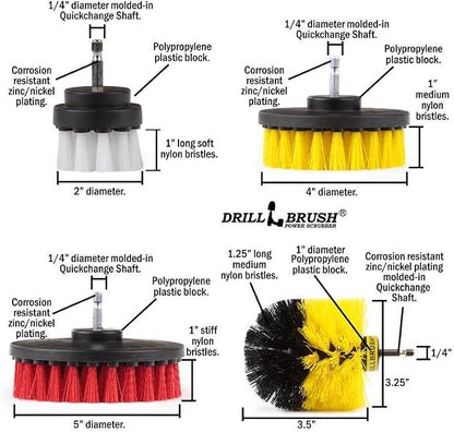 All-Purpose Household Cleaning Brushes for Drill, Auto Detailing Brushes | Drillbrush Drill Brush Attachment Set - Power Scrubber Brush for Tub, Tile, Shower, and Grout - Electric Grout Cleaner Kit