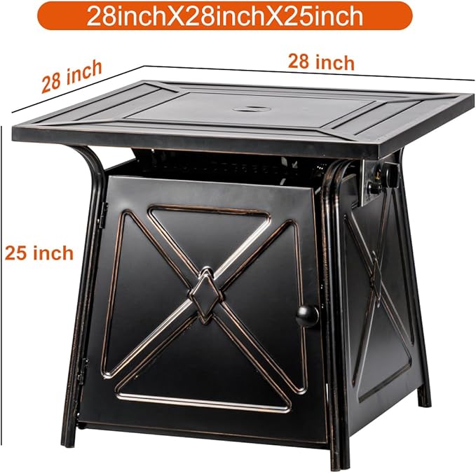 OutVue 28 inch Propane Fire Pit Table,Gas Fire Pits Table for Outside,50000 BTU Propane Firepit with Lid &Lava Rocks,Gas Firepit for Garden,Yard (Black)