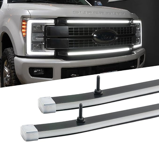 LEDGlow White LED Truck Grille Lighting Kit Fits 2017-2019 Ford F250 F350 | Compatible with Super Duty w/ LED Headlights, Includes 2X Grill Light Bars, Accessory Harness & Y-Splitter