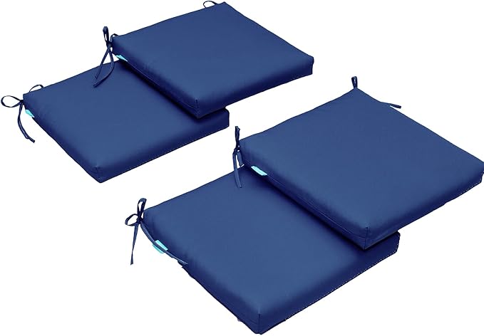 QILLOWAY Outdoor Indoor Chair Pads,Seat Cushions, Square Foam Dining Chair Patio Cushion Set of 4, All Weather, 17" Lx17 Wx3 D (Navy)