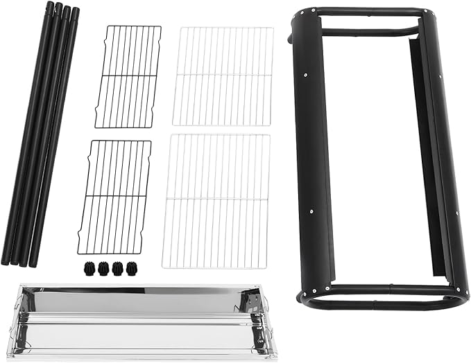 Barbecue Charcoal Grill, Portable Charcoal Grill with Storage Bag, Stainless Steel Folding Barbecue Grills for Outdoor Cooking, Camping (Black + Silver)