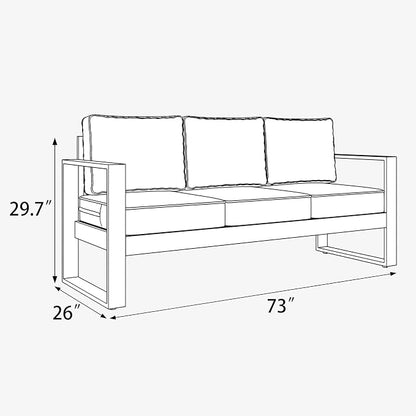LayinSun Outdoor Patio Aluminum Sofa, Metal Modern 3-Seat Couch with Washable Thick Cushions