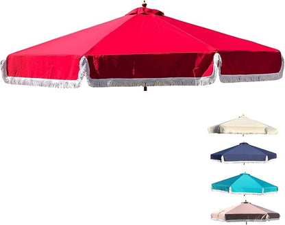 FORMOSA 9ft 6 Rib Market Premium Patio Umbrella Replacement Canopy - 300D UV Protective and Water Resistant Patio Canopy - Umbrella Replacement Cover (CANOPY ONLY) (Red Fringe)