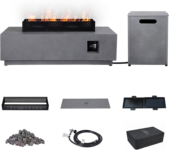 3-in-1 Propane Fire Pit Table, 50000 BTU Smokeless Firepit with Wind Guard and Tank Cover Table, Includes Rain Cover, Lava Rocks, and 2 Baking Pan, CSA Certified -Gas Fire Pits for Outside Patio