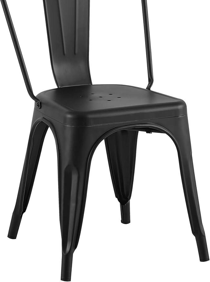 AC Pacific Stackable Metal Dining Chairs Set of 4 for Indoor and Outdoor Use, Durable Stacking Seat, Farmhouse Kitchen, Bar, Patio, Bistro, Cafe, Industrial Style, Matte Black