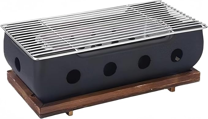 Japanese Charcoal Grill Hibachi & Yakitori Grill BBQ Stove Robata Stainless steel aluminum alloy and wooden base Outoor BBQ Cooking (A,Extra Large)