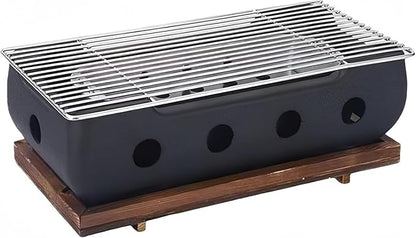 Japanese Charcoal Grill Hibachi & Yakitori Grill BBQ Stove Robata Stainless steel aluminum alloy and wooden base Outoor BBQ Cooking (A,Extra Large)