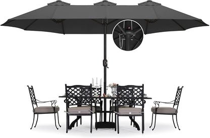ABCCANOPY 15FT Double-Sided Rectangle Patio Umbrella with Base, Dark Gray | Rectangular Outdoor Table Umbrella with Crank, Heavy Duty Market Umbrella Shade for Garden,Poolside, Lawn, Backyard