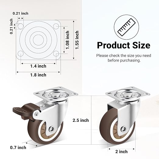 Nefish 2 Inch Casters Wheels 12 Pack, TPR Rubber Casters Wheels for Furniture, 360 Degree Swivel Plate Castors, Durable Light Duty Castor Wheels for Cabinet, Boxes, DIY, Desk, Table