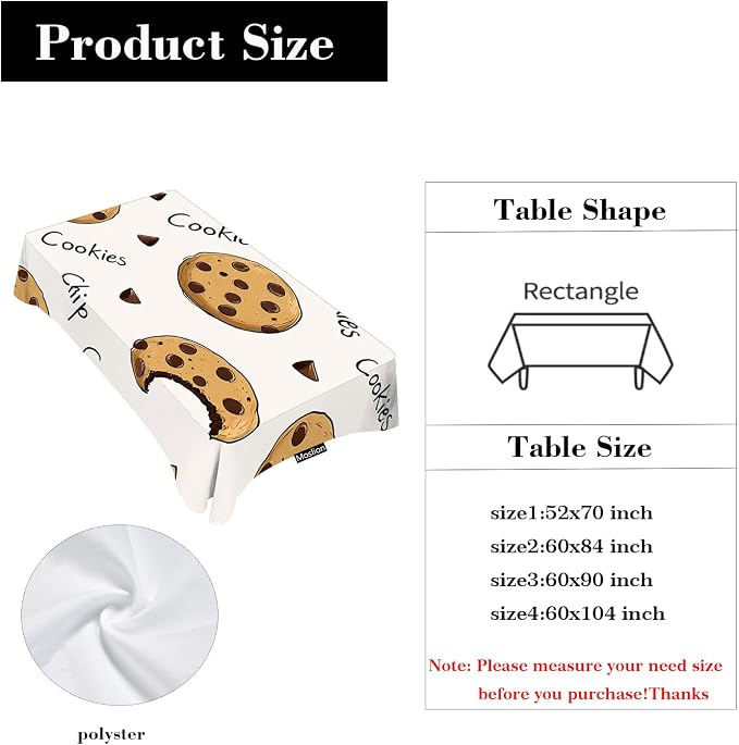 Moslion Cookies Tablecloth 60x90 Inch Chocolate Rectangle Tablecloth for Picnic BBQ Kitchen