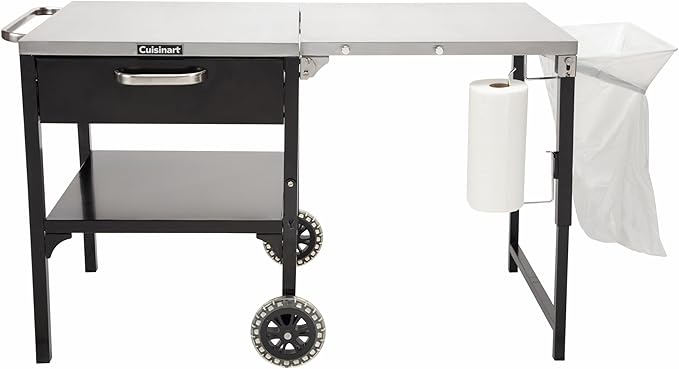 Cuisinart Prep ‘n Cook Outdoor Table and Grill Stand, Stainless Steel Folding Table with Wheels, 48” x 24” Prep Station for Home BBQ, Tailgates, Cookouts