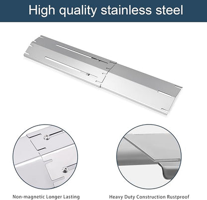 Universal replacement heavy duty adjustable heat plate shield,Burner cover,Flavorizer bar,heat Tent,Flamer tamer for gas grill models,Extends from 11.75"up to 21"L (304 Stainless Steel, 4 Pack)