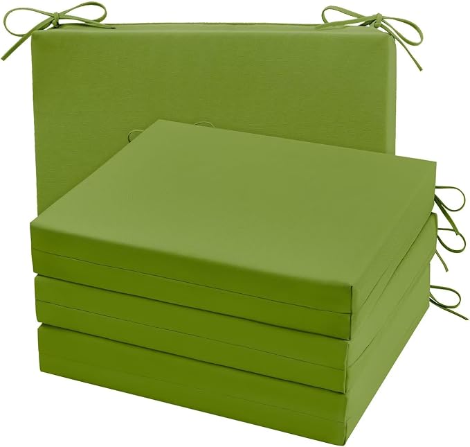 Cozyide Outdoor Chair Cushions, Waterproof Patio Seat Cushions with Adjustable Straps, Square Corner Patio Chair Cushions for Garden, Grass Green, 18.5x16x3 Inch (Pack of 4)