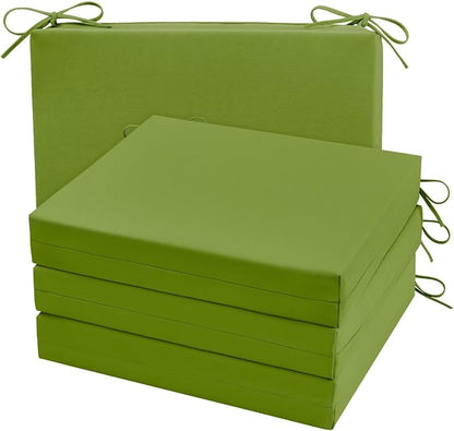 Cozyide Outdoor Chair Cushions, Waterproof Patio Seat Cushions with Adjustable Straps, Square Corner Patio Chair Cushions for Garden, Grass Green, 18.5x16x3 Inch (Pack of 4)