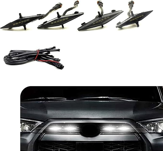 4 PCS Grill LED Lights, Front Grille Lamps with Harness and Fuse, Compatible with 2014-2022 4Runner TRD Pro Grille (White)