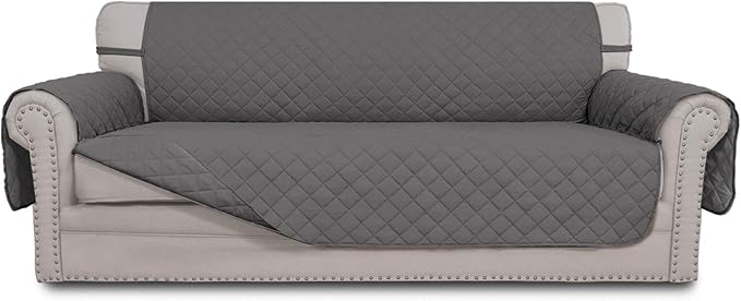 Easy-Going Reversible Couch Cover for 3 Cushion Couch Sofa Cover for Dogs Water Resistant Furniture Protector Cover with Foam Sticks Elastic Straps for Pet Cat (Sofa, Gray/Gray) | Machine Washable Slipcover For Dogs, Water Resistant Furniture Mat For L...