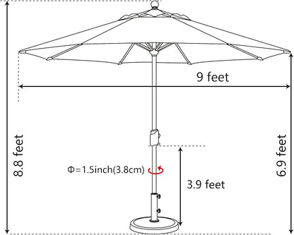 EliteShade USA 10-Year-Non-Fading 9Ft Market Patio Umbrella, UPF 50+ UV Protection Performance Sun Umbrella, Heavy Duty Commercial Grade Outdoor Table Umbrella with Crank & Tilt, Windproof Vented Top for Garden, Pool, Deck and Outdoor Playsets, Fern