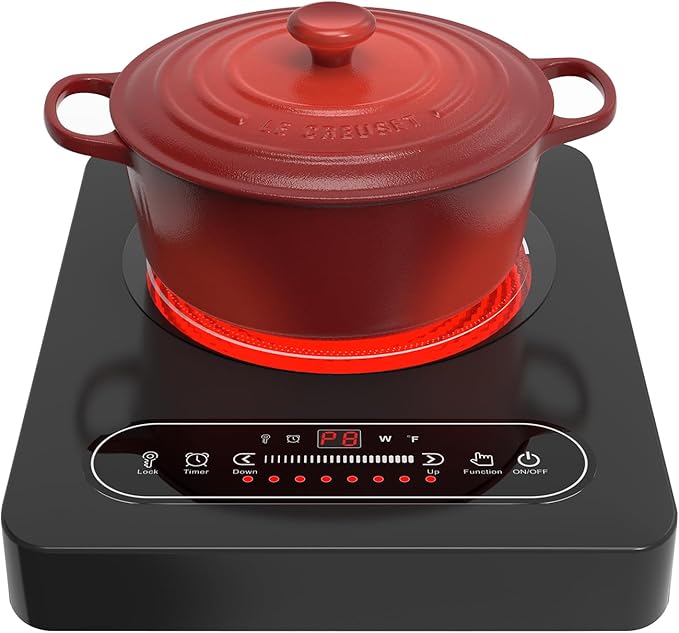 Electric Cooktop, 1800W Portable Electric Stove with LED Touch Control, Single Burner Infrared Hot Plate with Child Safety Lock, 99 Timer and Overheat Protection for Dorm Home RV Camping
