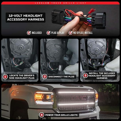 LEDGlow White LED Truck Grille Lighting Kit Fits 18-19 GMC Sierra Denali | Compatible with 2500 3500 w/ LED Headlights, Includes 2X Grill Light Bars, Accessory Harness & Y-Splitter