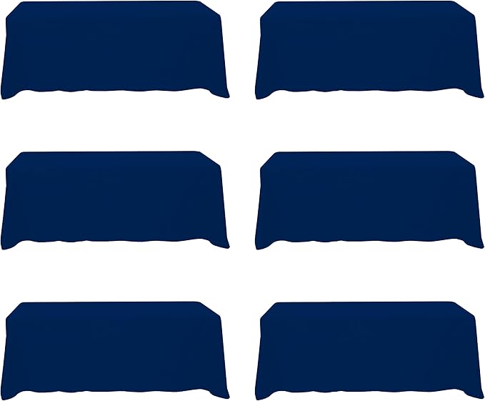 BRILLMAX 6 Pack Navy Blue Tablecloths 90x156 Inch for 8ft Rectangle Tables | 150 GSM Polyester Fabric, Floor Length Drop, Water, Stain & Wrinkle Resistant Cloth Cover for Wedding Reception Banquet Party