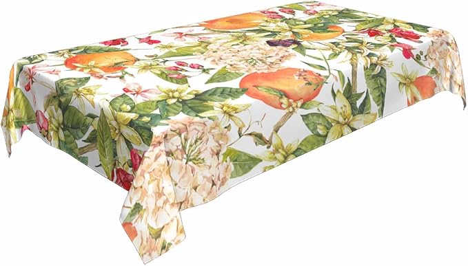TKS MITLAN Tablecloth Orange Tree Table Cloth Rectangle Table 60 x 84 Inch Watercolor Flower Bloom Leaves Fresh Fruit Harvest Lively Bright Summer Kitchen Decorations for Home Dinner Party