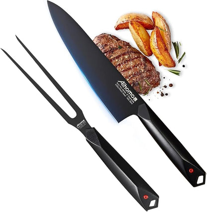 Razor-Sharp Carving Knife & Fork Set, BBQ Essential Chef Knife & Carving Fork Full Tang Design, Professional Knives and Fork for Grilling, Ideal Gift Box for Chefs