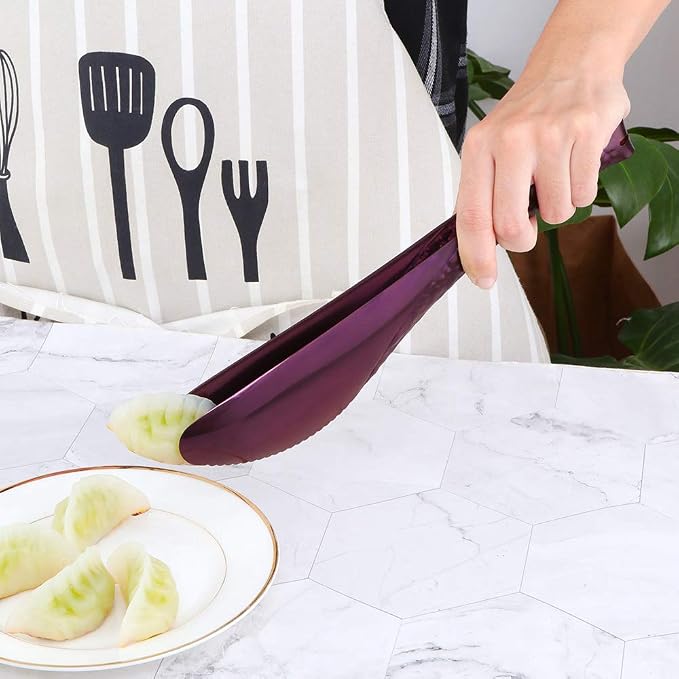 Stainless Steel Kitchen Food Clamp Serving Tongs for Cooking,Toast Bread,Salad,Barbecue,Grilling,Baking,Frying (Purple)