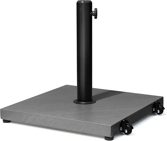 Patio Umbrella Base with Wheels, 43lbs Outdoor Umbrella Stand | With 2 Wheels, Square Heavy Duty Base, Suitable for 6-12FT Most Market Umbrella, for Deck, Lawn, Poolside
