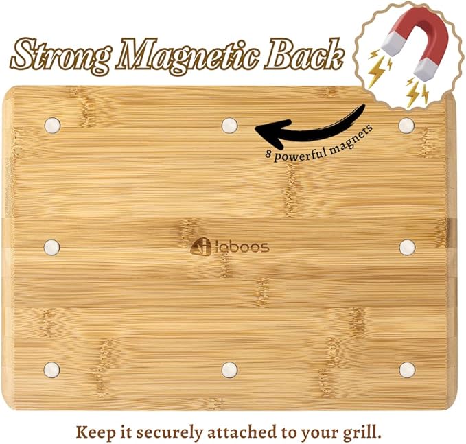 Magnetic Bamboo Cutting Board, Ideal for BBQ and Outdoor Cooking, Premium Bamboo Chopping Board with Strong Magnets to Securely Attach to Grill Side, Compatible with Traeger and Pit Boss Grills.