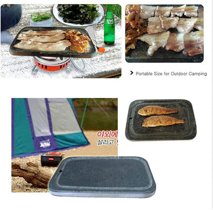 Jangsoo Gobdol Portable Mini Korean BBQ Stone Grill, Korean BBQ Stone Grill BBQ Pan 7.87" x 11.8" For Outdoor Camping, Stone Plate Stovetop Barbecue Native Rock Steak Chicken Ribs Pork Belly Grill Pan