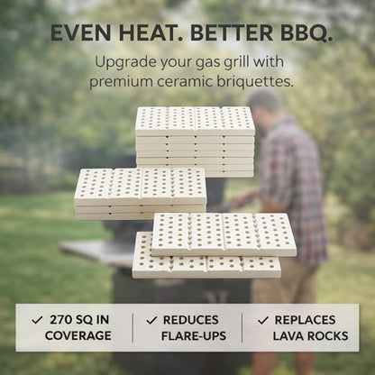 BBQ King Ceramic Grill Briquettes 15-Pack Self-Cleaning Reduces Flare Ups Replaces Lava Rocks 270 Sq in Coverage Compatible with Turbo Nexgrill Members Mark Char-Broil Gas Grills