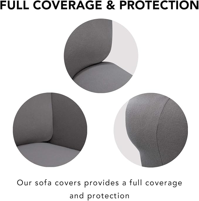 PureFit Stretch Couch Covers for Sofa 4 Seater Slipcovers Light Gray | 1-Piece Sofa Cover Washable Soft Couch protector, Couch Slipcover with Non Skid Foam and Elastic Bottom for Kids, Dogs