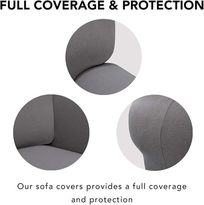 PureFit Stretch Couch Covers for Sofa 4 Seater Slipcovers Light Gray | 1-Piece Sofa Cover Washable Soft Couch protector, Couch Slipcover with Non Skid Foam and Elastic Bottom for Kids, Dogs
