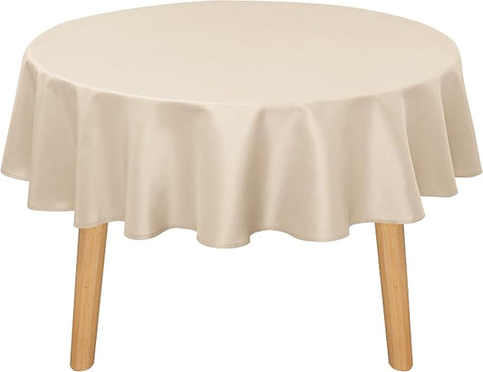 DWCN Round Tablecloth 70 Inch - Waterproof & Stain Resistant Spillproof Washable Polyester Fabric for Dining Room Kitchen, Dining, Party, Weddings and Restaurants, Beige