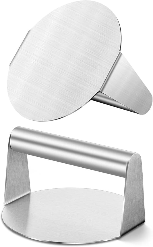 HaSteeL 5.5 Inch Smash Burger Press, Stainless Steel Round Smasher for Flat Top Griddle Grilling Cooking - 2 Pack