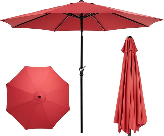 OLIXIS 9ft Patio Table Umbrella, Outdoor Patio Umbrella with Tilt for Pool | 9 Feet Patio Umbrella with Crank Button 8 Sturdy Ribs, Waterproof Sun Shade Umbrella for Market Beach Terrace Restaurant