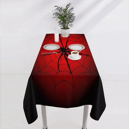 Spider Web Tablecloth, Big Spider Black Spiderweb Water Resistant Wipeable Table Cover for Picnic Party Holiday Kitchen Dinner Table 60"x90"