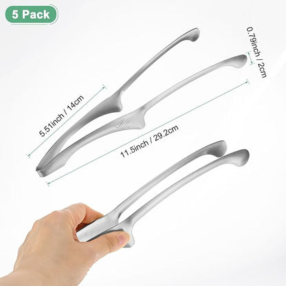 M METERXITY 5 Pcs Korean and Japanese BBQ Tongs 11.5 Inch Barbecue Tongs 304 Stainless Steel Kitchen Self-Standing Grill Non-Slip for Grill/Salad/Camping/Cooking [Silver]