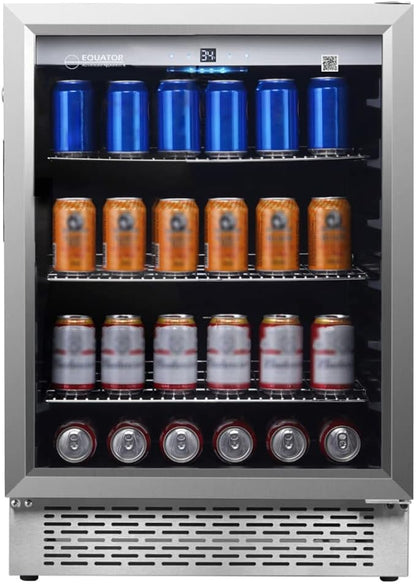 Equator 4.6 cu ft Outdoor/Indoor Refrigerator – Stainless Steel Beverage Cooler, 110 Can+6 Bottle Capacity, Built-In or Freestanding, IPX4 Waterproof, Frost-Free Cooling