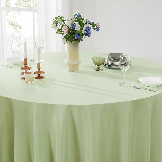 6 Pack Sage Green Round Tablecloths 120 Inch for Dining Tables | Washable Decorative Linen Polyester Table Cover for Banquets Buffets Parties and Weddings