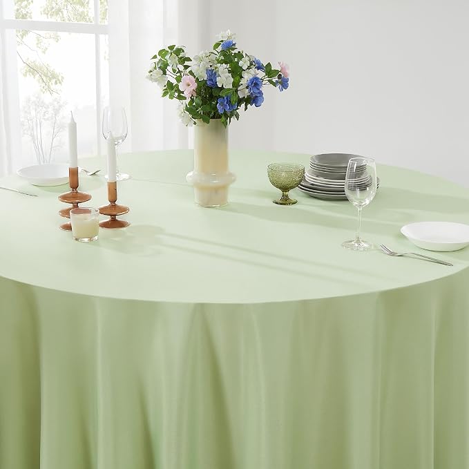 6 Pack Sage Green Round Tablecloths 132 Inch for Dining Tables | Washable Decorative Linen Polyester Table Cover for Banquets Buffets Parties and Weddings