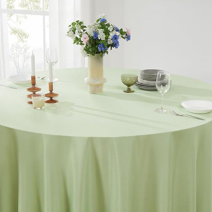 6 Pack Sage Green Round Tablecloths 132 Inch for Dining Tables | Washable Decorative Linen Polyester Table Cover for Banquets Buffets Parties and Weddings
