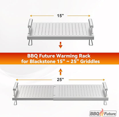 BBQ Future Adjustable Griddle Warming Rack for Blackstone 17 22 28 36 Inch Griddle, Stainless Steel Grill Warming Rack for Weber Charbroil Camp Chef and Most Tabletop Flattop Griddle Accessories