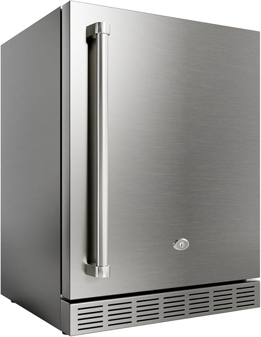 24 Inch Outdoor Refrigerator, Built-in Stainless Steel Beverage Beer Cooler Under Counter Fridge, Indoor/Outdoor Refrigerator with 3 Shelves for Patio Kitchen and Commercial Use