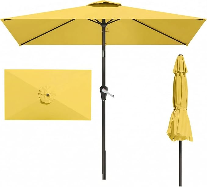 6.5' x 10' Rectangular Patio Umbrella Large Outdoor Market Umbrella w/UV Protection, Push Button Tilt and Crank Lift, Rectangle Table Umbrella for Garden, Deck, Pool, Patio, Sunshine Yellow