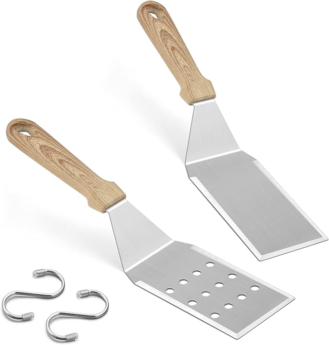 Metal Spatula Set of 2, HaSteeL Stainless Steel Teppanyaki Tools, 11.8 Inch x 2.8 Inch, Griddle Accessories for Flat Top Grill Hibachi Indoor & Outdoor, Small Burger Turner Flipper, Easy to Clean
