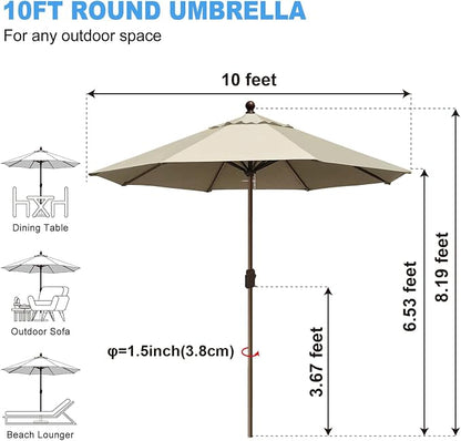 Eurmax USA 10-Year-Non-Fading 10FT Outdoor Patio Market Umbrella,UPF50+ UV Resistant Sun Shade,Heavy Duty Commercial Grade,Crank Lift Design,Windproof Vented Top for Garden,Pool,Deck,Antique Beige