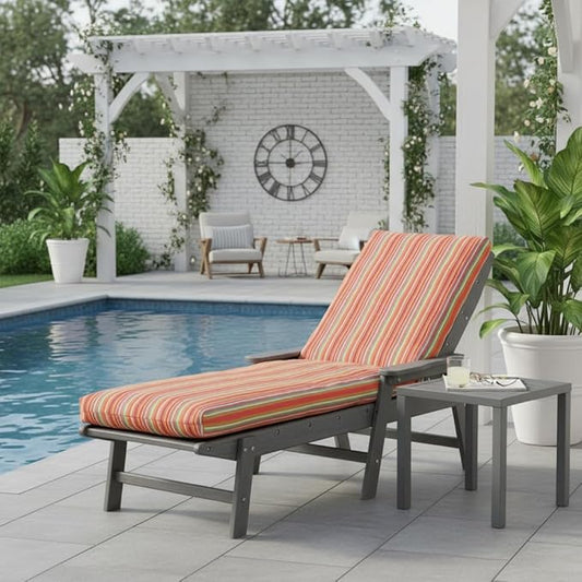 Modern Outdoor Chaise Lounge Cushion with Ties – Durable Polyester Fabric, Channel-Filled Polyfiber Insert, Removable Zippered Cover, Watermelon Stripe