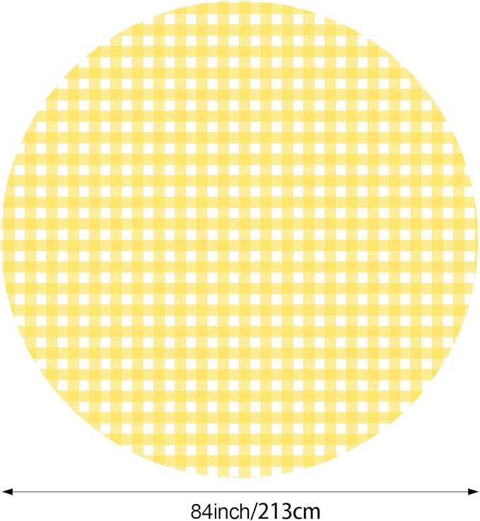 Disposable Checkered Tablecloth Round Plastic Buffalo Plaid Table Cloth 84'' Gingham Tablecover for Picnic Camping BBQ Graduation Party(Yellow and White,6 Pieces)